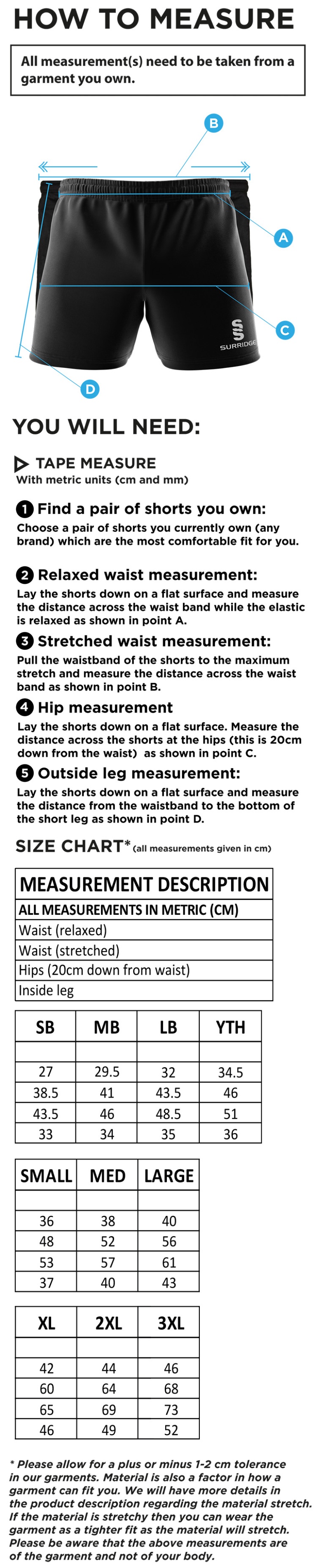 Isle of Wight HC - Performance Gym Short - Size Guide