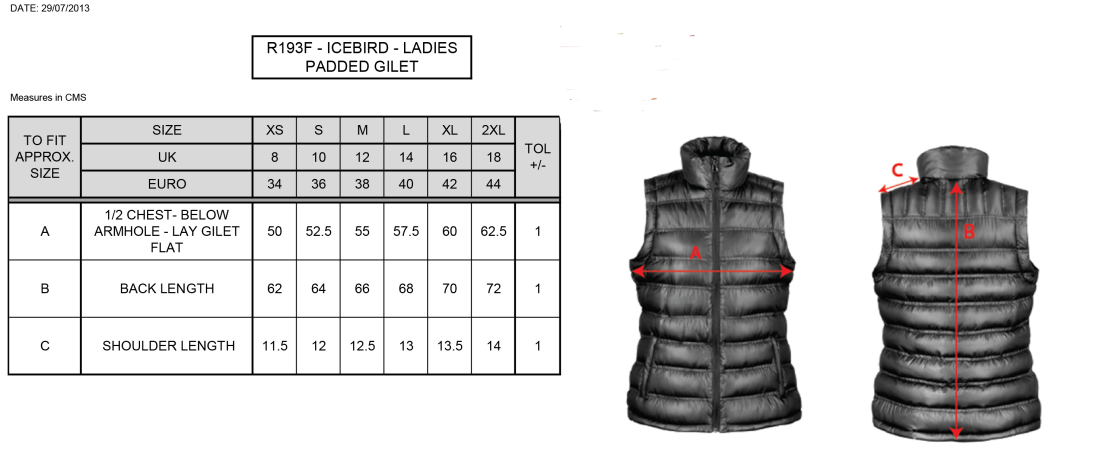 Isle of Wight HC - Padded Gilet - Women's - Size Guide