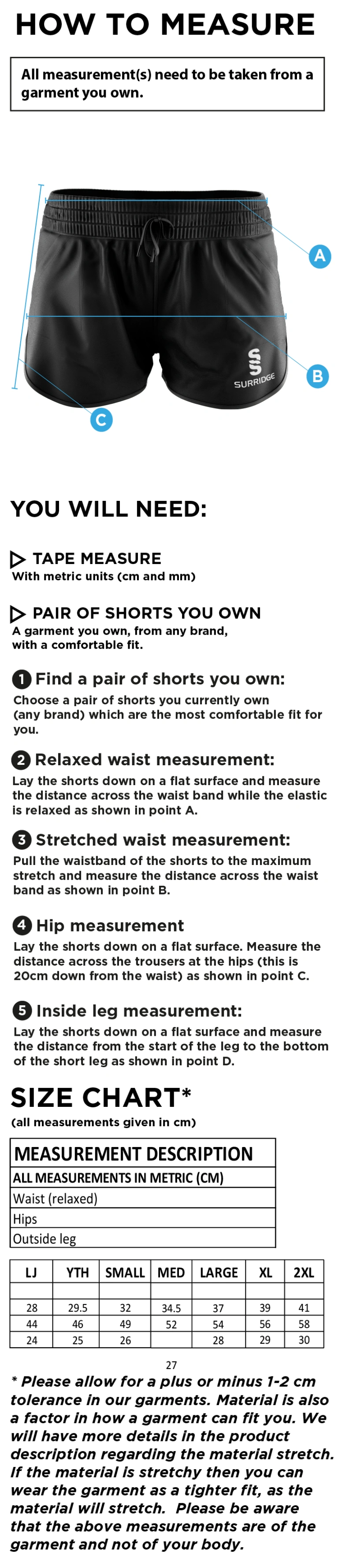 Isle of Wight HC - Dual Active Short - Women's Fit - Size Guide