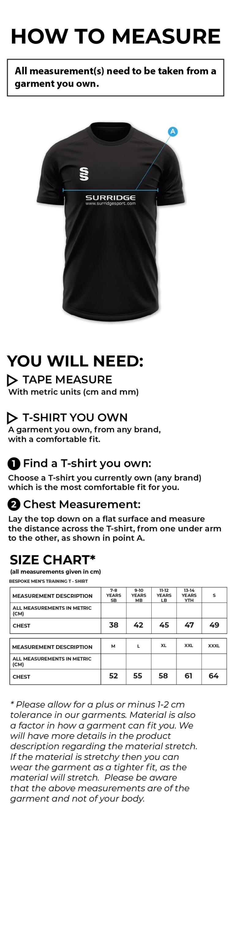 Mens Hockey Shirt - Home - Size Guide