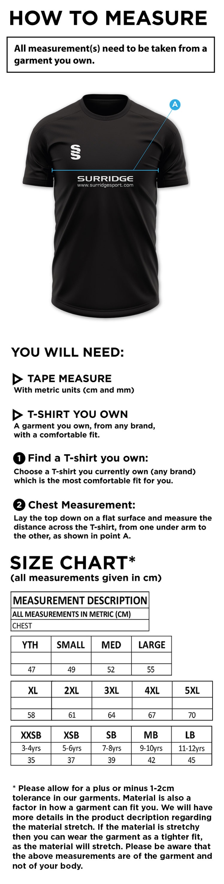 Isle of Wight HC - Dual Gym T-shirt - Size Guide