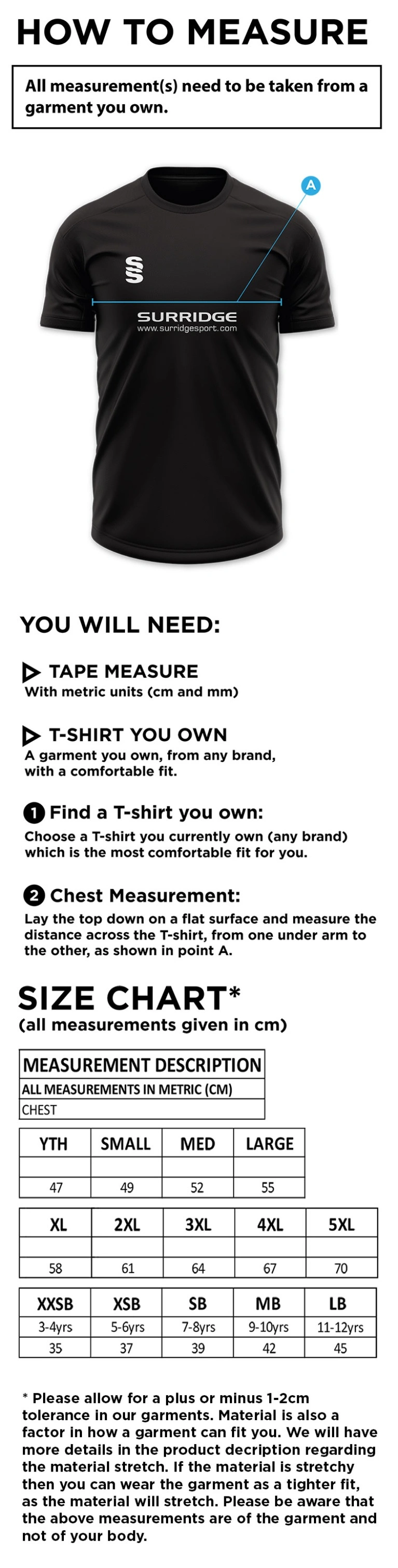 Isle of Wight HC - Dual Gym T-shirt - Size Guide